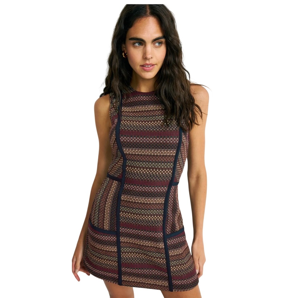 Ramy Brook Jeanette Seamed Crosshatch Mini Dress Metallic Tweed NWT Size 4